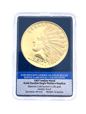 American Mint 1907 Indian Head Double Eagle Replica Proof Layered 24 K Gold 20$ picture