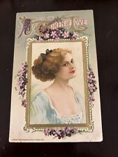 Valentine Postcard Winsch A TOKEN of LOVE.  Strawberry Blonde in Ice Blue Dress picture