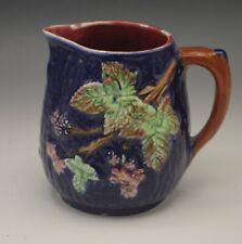 SHORTER AND SON ENGLAND ANTIQUE MAJOLICA BLACKBERRY COBALT PITCHER C.1890 picture