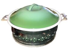OmbréGreen Enamel Cooking Kettle Baking Dish With Lid And Aluminum Ornate Stand. picture