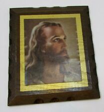 Jesus Vintage 1980's Solid Wood 5x6 Plaque w Paper Classic Sallman Print Applied picture