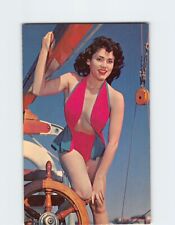 Postcard Beautiful Woman on a Yacht picture
