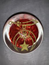Vintage Masonic Shriners Glass Paperweight Round Size Red Yellow picture