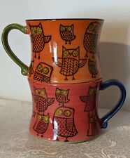 Two Pier One Ceramic Owl Mugs - Great Colors - Mid Century Modern Design  picture