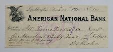1905 American National Bank Lynchburg Virginia Illustrated Check picture