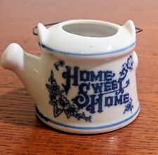 Vintage Miniature Home Sweet Home Teapot Figurine White Blue Kettle picture