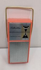 Vintage Silvertone Model 212 Coral Pink Transistor Radio Portable Gold Handle  picture