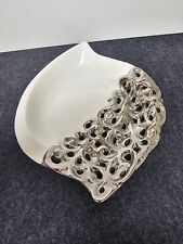 Vintage Silver Plated White Ceramic Porcelin Candy Dish picture