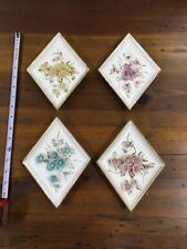 Lot of 4 Different Vintage LEFTON Diamond-Shaped Porcelain Floral Wall Plaques picture