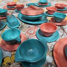 MCM Vintage Boontonware Pink+ Turquoise Melamine Dishes 51 Piece Set Pristine  picture
