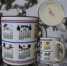 Vintage 1994 The Calendar Mug WHITE, BLUE, RED - Collectible Y2K 90'S Art DATES picture