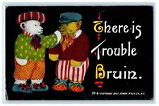 c1910's Anthropomorphic Teddy Bear Checkered There Is Trouble Bruin Postcard picture