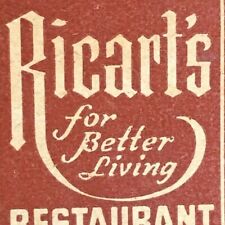 Scarce c1940's-50's Full Matchbook Ricart's Restaurant Long Beach, CA picture