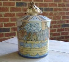 RARE Vtg LOUISVILLE STONEWARE Large NOAH'S ARK Canister COOKIE JAR & Lid Giraffe picture