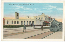 Springfield, MO Missouri old Postcard, Frisco Railroad Depot with Train picture