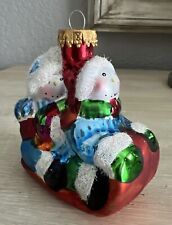 Vintage G&D Santa Clause & Snowman Riding Sled Gifts Blown Glass Ornament 4