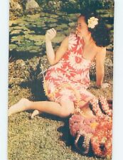 Pre-1980 Risque PRETTY HAWAIIAN GIRL WITH LEI STRINGER state of Hawaii hn4360 picture