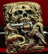 New Zippo oil Lighter revolver skull gold with box picture
