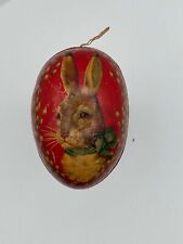 Antique German Lithograph 2-Sided Paper Mache Easter Egg Candy Holder with Bunny picture