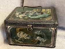 Antique Early 1900’s Edwardian Era English Tea Litho Tin Chest With Cats Kittens picture