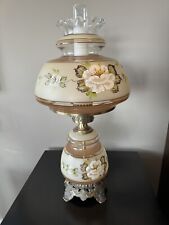 27” GWTW VINTAGE 3-WAY QUO1ZEL HAND PAINTED FROSTED GLASS FLORAL HURRICANE LAMP picture