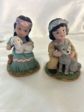 Vintage Home Interiors Native American Children Holding Lamb Wolf #1428 picture