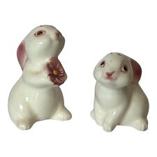 Vintage White Bunnies Salt and Pepper Shakers With Flowers Avon 1983 picture