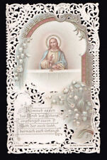 Antique Late 1800's Colorful Paper Lace Edge Holy Card w/ Jesus - Paris, France picture