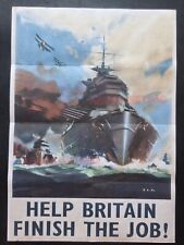 1944 WW2 USA AMERICA HELP BRITAIN FINISH THE JOB WARSHIP PLANE PROPAGANDA POSTER picture