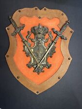 Vintage Double Sword Double Lion Crown Family Crest Coat of Arms Ornate Shield picture