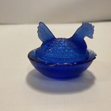 Miniature Cobalt Blue Chicken In A Basket Glass  picture