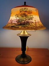 Wonderful Antique Pairpoint Reverse Painted Autumn Forest Scenic Table Lamp picture