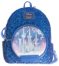 Loungefly Disney Cinderella's Castle Blue Sequin Snow Globe Mini Backpack picture