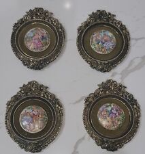Vintage Antique French Cameo Victorian Pictures in Brass Frames Set of 4 picture