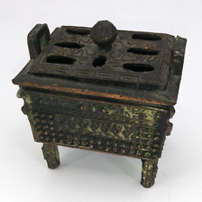 Vintage Bronze Miniature Incense Burner Censer Chinese Ding Fangding Cauldron picture