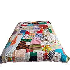 Vintage Crazy Quilt Twin Size Hand Sewn Patchwork Boho Mixed Fabrics Bedspread picture