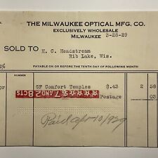 1929 Milwaukee, Rib Lake Wisconsin Milwaukee Optical Mfg. Co. Vintage Bill Head picture