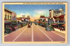 Fresno CA-California, North Broadway, Tulare Street, Vintage Souvenir Postcard picture
