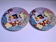 2 Purple Plates  Anthropologie Calico Chicken Patchwork Quilt Rooster Salad 8