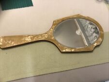Vintage Hand Held  Mirror Beveled Glass Marbled Look / Rhinestones 13”Long picture