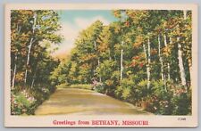 Linen~Wooded Road In Bethany Missouri~Vintage Postcard picture