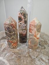 2.60LB 3Pcs Natural Leopard Skin Jasper Crystal Point Tower Healing Africa picture