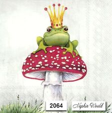 (2064) TWO Individual Paper LUNCHEON Decoupage Napkins - FROG PRINCE MUSHROOM picture