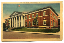 Charlottesville Virginia VA Post Office w/ Car Vintage Automobile Linen Postcard picture