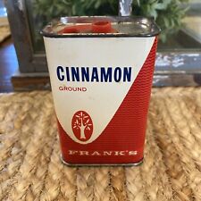 Vintage Franks CINNAMON 4 oz spice tin, great graphics & colors, Cincinnati OH picture