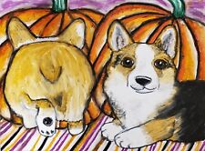 PEMBROKE WELSH CORGI Original 9x12 Pastel Painting Dog Art KSams Pumpkin Butt picture