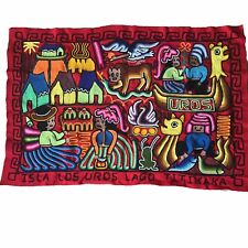 Peruvian Mola Tapestry Wall Art. Large, Vibrant, Handmade Unframed.  37”x25” picture