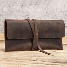 Handmade Cowhide Leather Roll Up Pen Bag Retro Vintage Pencil Pouch Case Tool picture