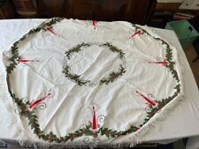 Round Christmas Poinsettia Ribbon Candle Tablecloth Flower White Silvertone Red picture