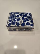 Vintage Oriental Blue, White, Gold Floral Porcelain Trinket Jewelry Box picture